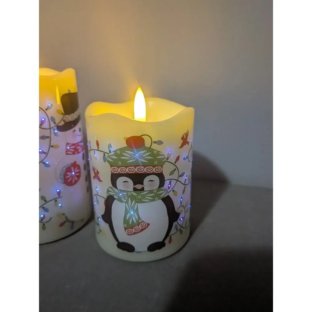 Temp-tations Set of 3 Christmas Flameless LED Wax Pillar Candles Santa Reindeer